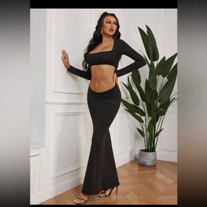 Cut Out Backless Square Neck Mermaid Hem Bodycon Dress Size M